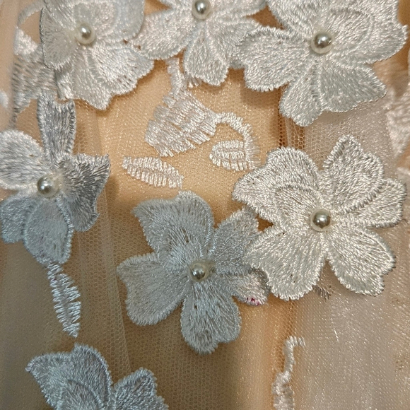 Mac Duggal Embellished Ivory and Peach Floral Appliqué Size 12 Style 22845 NWOT - Picture 4 of 16